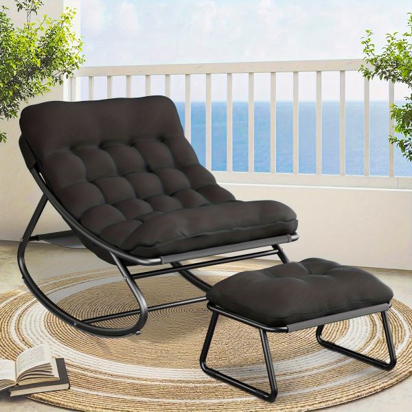 product-fancy-d4925b4b-0a71-4573-a06c-5492674104af Oversized Rocking Chair with Cushion • Comfy Egg Glider Rocking Chairs Indoor with Footrest • Outdoor Patio Lounge Chair Rocker Chairs for Living Room Bedroom Balcony Porch