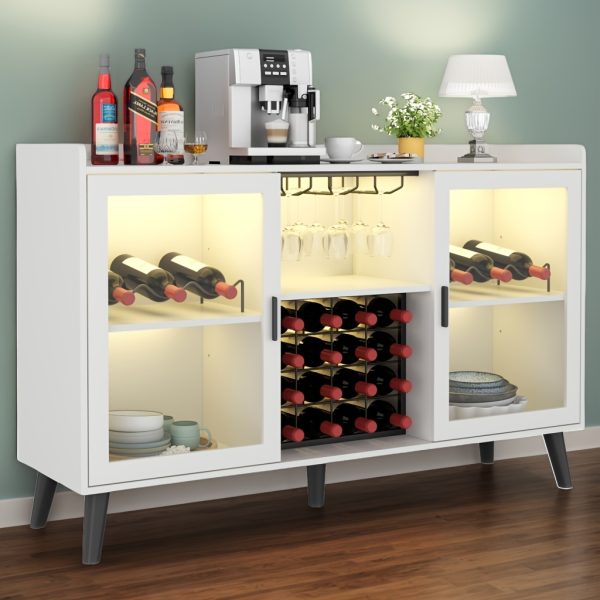 product-fancy-d49dc2b4-e10c-4863-b788-8cc5a10629b2 Coffee Bar Cabinet With Wine Racks, Wine Bar Cabinet With Glass Holders, Kitchen Buffet Sideboard With Adjustable Storage Shelves, Freestanding Liquor Cabinet For Kitchen, Living Room, Dining Room