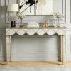AESOME Luxury Elegant Mirrored Console Table 47.24 Rectangular Silver Mirrored Entryway Table Lantern-Shape Pattern Decor with Golden Rim Legs Sofa Side Tables Long Hallway Table for Foyer, Entrance, Offices Decor