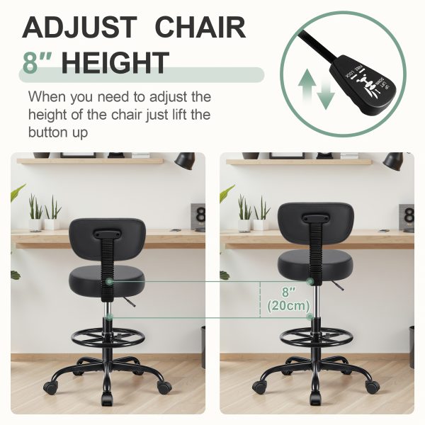 product-fancy-d4bc6313-9773-42af-9244-9d404274ad13 KERDOM Adjustable Height Drafting Chair with Removable Backrest & Quiet-Rolling Wheels - 300 lbs Capacity PU Leather Swivel Stool, Ergonomic Metal Frame for Office, Studio, Clinic, Kitchen, Salon (Black), Ergonomic Chair, Studio Seating, Professional Seating, Premium Materials, Heightadjustable Stool, Office Professionals, Standing Desk Stool, Sleek Design, Durable Construction, Rolling Stool, Kitchen Stool