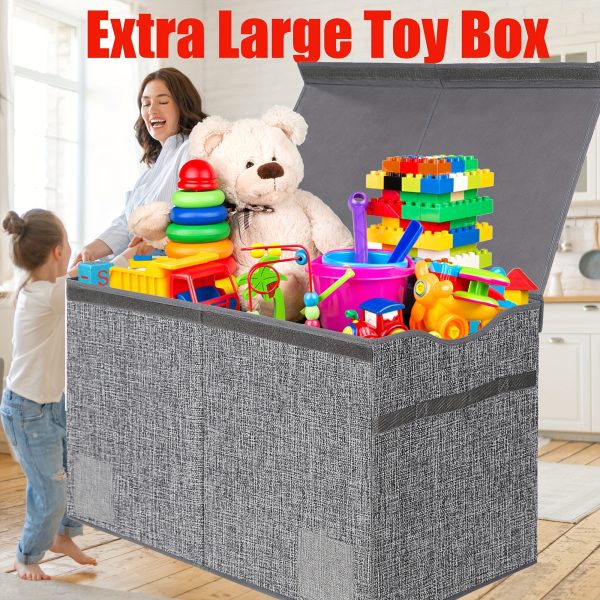 31.7gal Extra Large Box, Collapsible Sturdy Kids Chest For Boys, Girls, Kids, Storage Organizer Bins With Lids, Box Basket For Living Room, Bedroom, Nursery