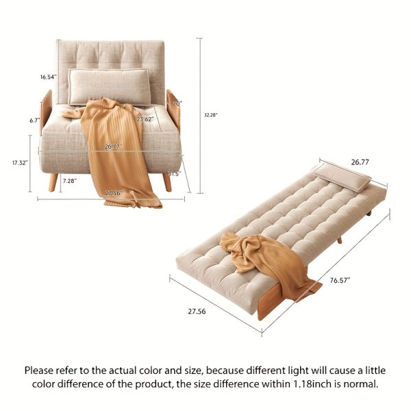 product-fancy-d4d27658-9538-4914-bc8d-13c6bdd11f33 1 Modern Cotton And Linen Convertible Sofa Bed with 5 Adjustable Backs, Adjustable Height Pillows - Living Room Recliner, Single Or Double Use, Living Room Furniture Sofa | Neutral Home Decor | Wood Frame Sofa (Beige/Coffee)
