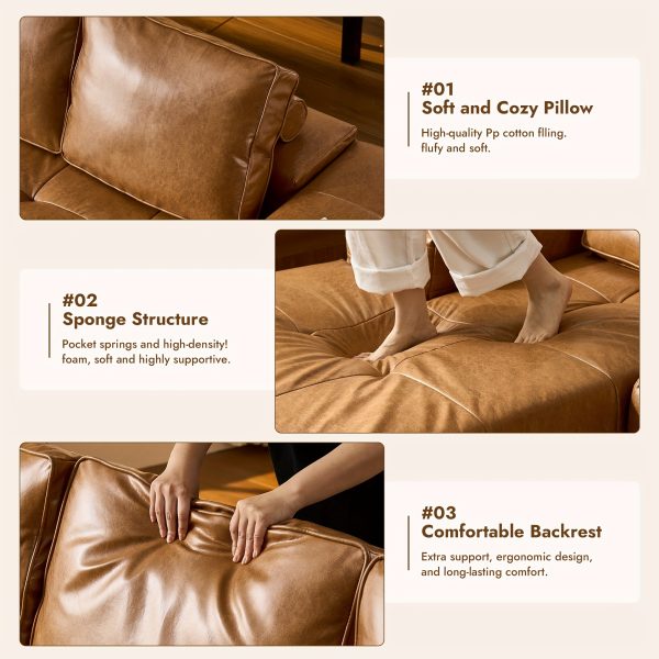 product-fancy-d4ea13c8-55c8-4139-8698-6115ed252719 114" L-Shaped Sofa Set for The Living Room - Mid-Century Brown Waxed Fabric Sectional Couch, No Assembly Required (Chaise + Loveseat) Space-Saving Package (Brown)