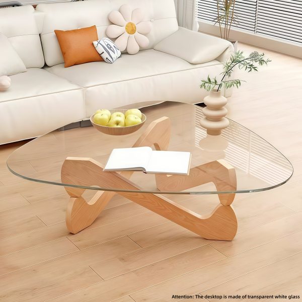 Modern Glass Coffee Table for Living Room Mid Century, Small Coffee Table Stylish Coffee Tables, Suitable for Bedroom Living Room Reception Office Tables (Walnut/Brown, Medium)