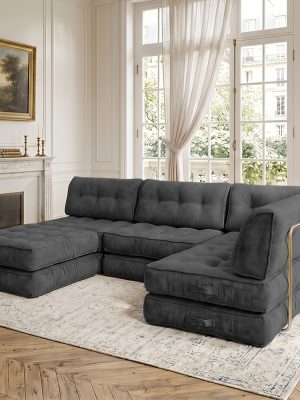 Cloud-Like Chenille Sofa, 300Cm/118.1" Long, 174Cm/68.5" Wide, 84Cm/33" High, 1400Lbs Load Capacity, Ultra Soft & Durable, Pet Friendly, Easy Clean, with Side Storage Pocket & Easy Pull Handle Luxury Lounge Couch for Living Room
