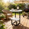 [Outdoor Round Side Table] Outdoor Round Side Table With Double-Layer Storage Shelf, MarbleTexture Imitation Stone Courtyard End Table, Sturdy Black Metal Frame, Weather-Resistant Side Table Is Suitable For Balcony Coffee Corner, Small Space Courtyard/Terrace/Balcony Furnitur