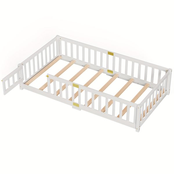 product-fancy-d53cbb29-daad-48db-a8b4-ea227b1330a1 Twin Toddler Floor Bed, Twin Floor Bed Frames for Girls/Kids/Baby, Floor Bed for Toddlers 1-3 Years Old, Floor Bed with Rails & Lockable Door, Twin Size Floor Bed - White
