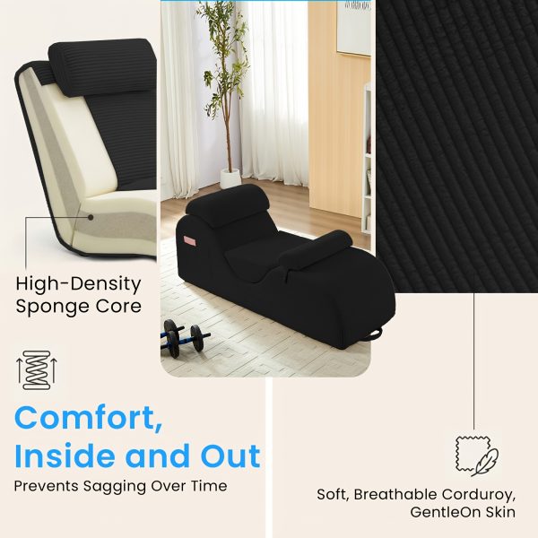 product-fancy-d55ca66a-9df1-4d27-85f7-f96b6edbd485 Striped Adult Yoga Chair, Indoor Toilet Chair with Side Pockets, Headrest, Lumbar Cushion, Movable Footrest, Curved Yoga Sofa for Relaxing And Stretching in Bedroom, Black