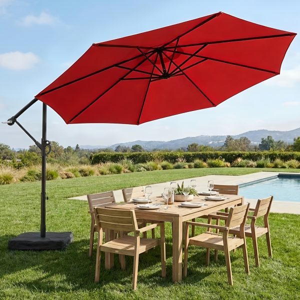 product-fancy-d5c1a83f-83a5-4ebb-8617-d7d2b30e5cc9 10-Foot Patio Offset Umbrella with a Base, Cantilever Design, Featuring a Crank And Cross Bases, Suitable for Outdoor Use, Heavy-Duty Construction, Includes Push Button Tilt, Perfect for Christmas And Halloween
