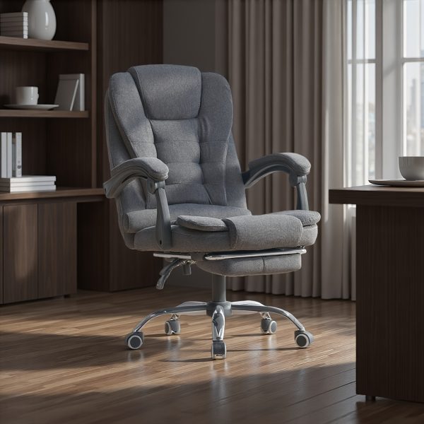 product-fancy-d5dca8a6-89e1-47fa-8932-4e712c355bd2 This Ergonomic Office Chair Features A Footrest And Lumbar Support, A Reclining And Adjustable Backrest, Is Suitable for High-intensity Use, And Can Rotate 360°. It Is An Ideal Choice for Home Or Office Use. Available In Linen (black/grey/beige).