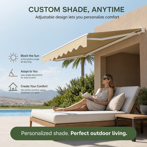 product-fancy-d5f55bd2-53fe-4e35-a26d-30af6161b8e6 12x10ft Heavy-Duty Manual Retractable Awning with Wall Mount - Outdoor Patio Canopy, Beige Suitable for Balcony, Deck, Poolside Shade, Fabric & Frame, Installation
