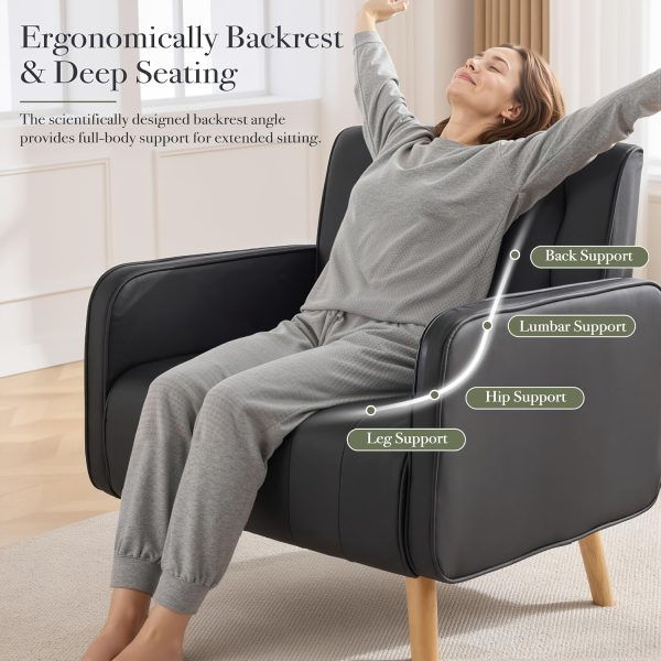 product-fancy-d6507a0d-c31e-431f-ba67-6309c5a7eab0 Armchair, Faux Leather Decorative Chair, Mid-Century Modern Tufted Lounge Chair with Wooden Legs And Pockets, Comfortable Kids' Chair, Reading Chair for Living Room, Waiting Room, Bedroom, Room, Cozy Reception Armchair