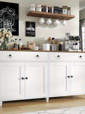 55-Inch Sideboard Buffet Unit, Mid-Century Kitchen Storage Cabinet Featuring 2 Drawers And 4 Doors, Coffee Bar Storage Cabinet