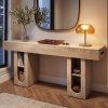 OMCHOM 70.9" Long Console Table with Storage Shelves, Modern Oval Entryway Table, Thick Heavy Duty Narrow Sofa Table with Storage, Accent Table for Behind Couch Living Room Hallway Foyer, Natural Wood