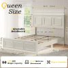 Brown and White Farmhouse Style Platform Bed Frame with Height Adjustable Headboard