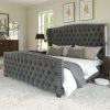 product-fancy-d6967bb1-0ee0-4aad-b91b-d6c8b6ced5b5 Handcrafted Velvet Bed Frame Featuring a Wingback Headboard, Adorned with Button Tufting And Nailhead Accents, Supported by Wooden Slats.