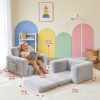 product-fancy-d6af92ca-0162-4270-8a83-006b9f49f7c7 Kids Sofa 2-in-1 Convertible to Recliner Chair - Soft Plush Gray/Pink/White Youngsters Lounge Chair with Storage Pocket, Cozy Folding Playroom Furniture for Boys And Girls, Youngsters Playroom Furniture Pocketed Armrests | Velvet Upholstery, Chair