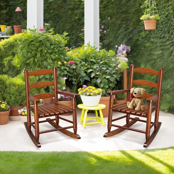 product-fancy-d6c2125d-24c0-4654-889e-6d2e9982f15d Kids Rocking Chair for 3-6 Ages, Small-Size, 14.8 X 18.5 X 22.6In, Solid Wood Material, All-Weather Wooden Porch Rocker with High Backrest, Ideal for Outdoor&Inddor, Birthday/Festival Gift for Children, Teak