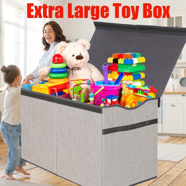 31.7gal Extra Large Box, Collapsible Sturdy Kids Chest For Boys, Girls, Kids, Storage Organizer Bins With Lids, Box Basket For Living Room, Bedroom, Nursery