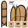 product-fancy-d70607b4-41a5-4f7e-a27a-c951a671f603 Four-Panel Wooden Room Divider, Collapsible with a Hand-Woven Rattan Privacy Screen - Room Partitions Featuring Three Display Shelves, Ideal for Home, Office, Study, Or Art Exhibitions