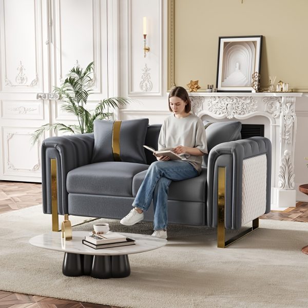 product-fancy-d72ffc76-5621-4f89-a81b-b351e2136cb8 Set of 2 67" 2-Seater/ 84.7" 3-Seater Chesterfield Sofas Luxury Velvet Couches Modern White And Golden Sofas for Living Room, Mid-Century Victorian Loveseats with Removable Cushions And 2 Toss Pillows And Golden Metal Legs