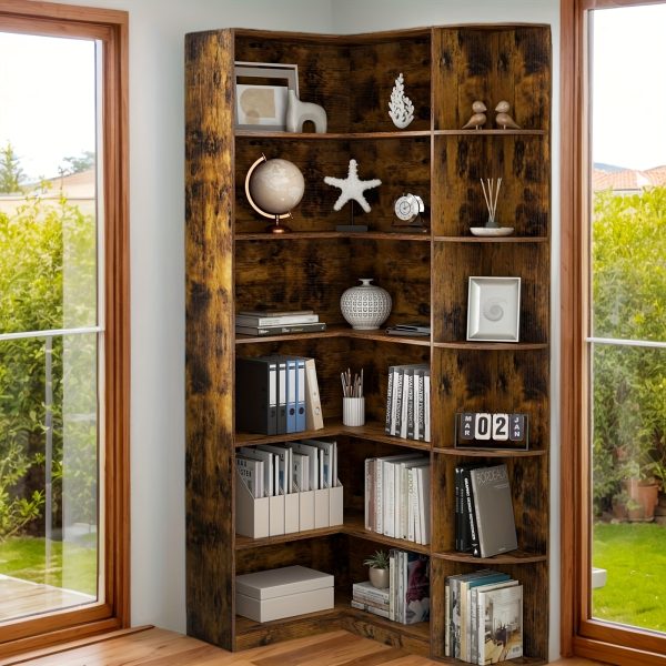 product-fancy-d73f4df0-ba59-4d3d-b569-9289bcdc8c3a Contemporary 71-Inch Tall Bookshelf, a Standalone Corner Unit, Finished in an Elegant White, Offers 6 Levels of Storage with a Complete Backsplash, Ideal for Enhancing The Functional Aesthetics of Your Living Room, Bedroom, And Office