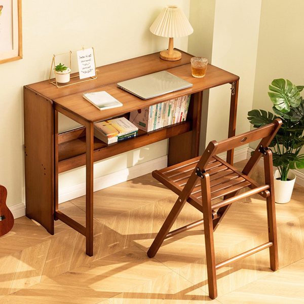 Multipurpose Folding Desk, 40.6 Inch Wide Wooden Table (Folds to 9.8in) - Space Saving Design with Storage for Home Office, Dining & Study