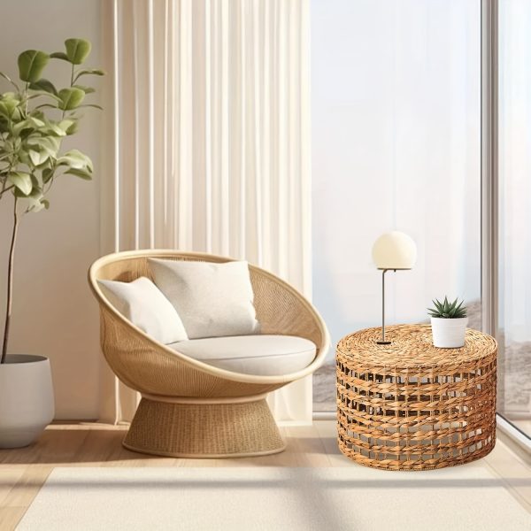 product-fancy-d75ed981-610d-46a8-a2f2-061d3fd8572b Handwoven Outdoor Side Tables, Set of 2 Natural Water Hyacinth Outside End Tables, Round Coffee Table for Patio, Garden, Backyard, Indoor Outdoor Plant Or End Table