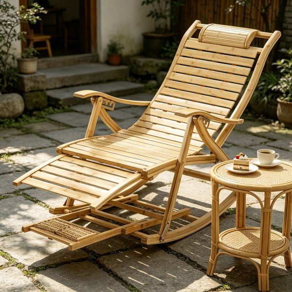 product-fancy-d76cc8ac-5484-46b2-a9bb-6946383f807a AESOME Loungers Deck Chair Wood Foldable Recliner Zero Gravity Chairs Bamboo Rocking Chair Ergonomic Design High Back Chaise Garden Outdoor Sun Lounge with Footrest for Patio Pool Sauna Sunbed