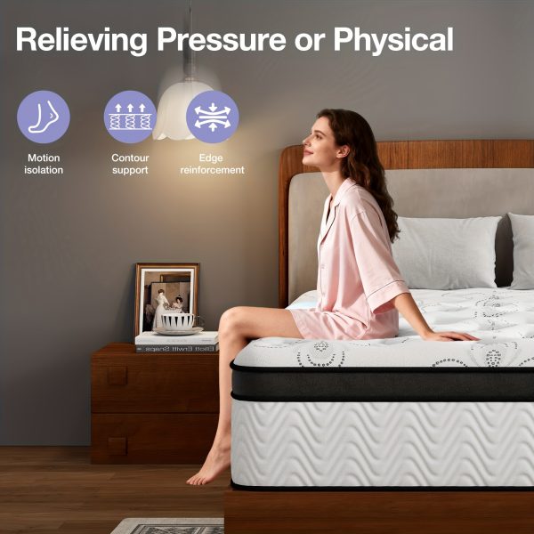 [Hybrid Mattress] 12 Inch Mattress, Memory Foam And Pocketed Coils Hybrid Mattress With Pressure Relief, Motion Isolation, Edge Support, Plush Feel, Mattresses In A Box