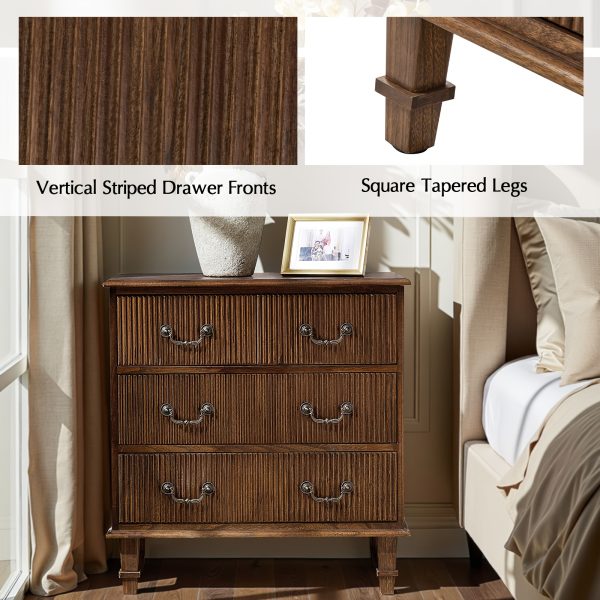 product-fancy-d7a64457-1747-4c2b-9174-96c22b7bd0cc French Country 3-Drawer End Table with Paulownia Wood - Space-Saving 30-Inch Rustic Nightstand, Assembly for Living Room, Bedroom, Entryway - Compact Storage Furniture ( Wood Grain)