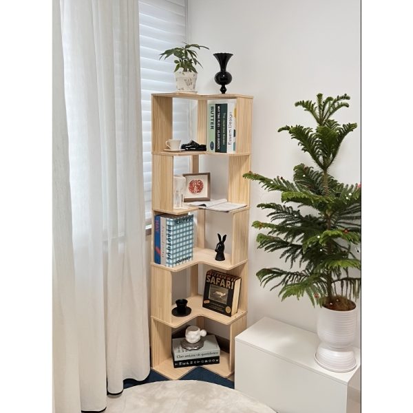 product-fancy-d7f98b1f-a051-47ec-a1a9-a66793540a23 Full Solid Wood Corner Bookshelf, No Paint No Formaldehyde, Space-Saving Storage Shelf, 3/4/5 Tier Rustic Corner Bookcase, Stable Standing Bookcase for Bedroom Living Room Home Decor, Easy Assembly