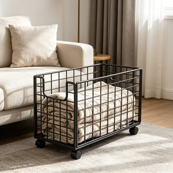 product-fancy-d81f8734-0171-4761-abdd-ffbd9ed8d3ed 1pc Metal Storage Basket With Wheels, Multifunctional Organizer For Laundry, Bathroom And Kitchen, Without Lid, Home Organization Baskets, Boxes And Containers, Shelf Baskets