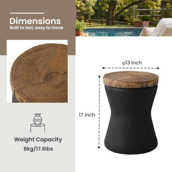 product-fancy-d8284edc-28a5-4557-860e-628eeb713067 17" Outdoor Indoor Side Table for Patio, Accent Decorative Garden Stool Wooden-Look Top Concrete Table for Room Bedroom, Garden, Backyard