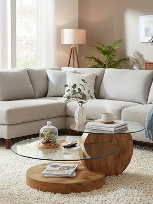 Glass Coffee Tables for Living Room Round Coffee Tables Modern Double Layer Round Table Circle Coffee Table for Small Space Home Office, Durable And Not Easily Broken, Easy to Assemble, Fashionable Design Feel (42 Inch X 17 Inch)