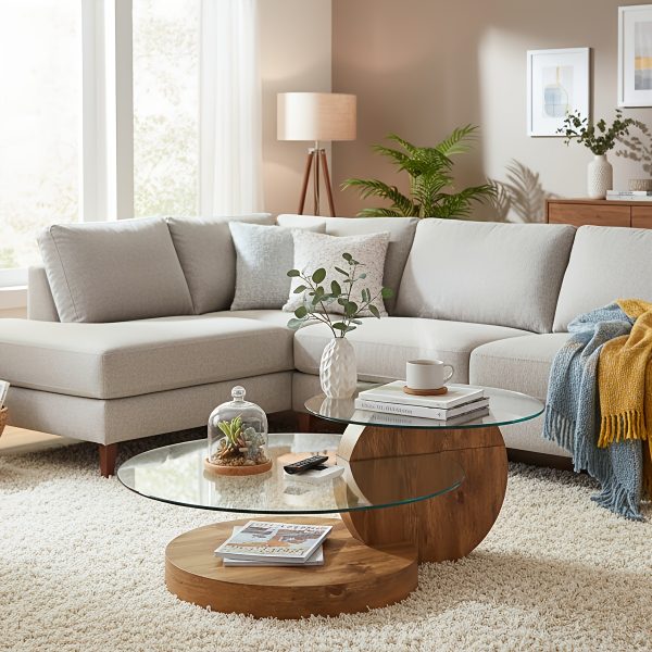 product-fancy-d854a1e0-e553-4619-86c2-0ad460280543 Glass Coffee Tables for Living Room Round Coffee Tables Modern Double Layer Round Table Circle Coffee Table for Small Space Home Office, Durable And Not Easily Broken, Easy to Assemble, Fashionable Design Feel (42 Inch X 17 Inch)