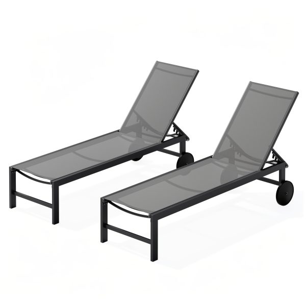 product-fancy-d8649086-cb26-4768-b516-9fc025050b13 2pcs Aluminum Chaise Lounge Chairs with Wheels Outdoor Adjustable Recliner Five-Position and Full Flat All Weather for Patio, Beach, Yard, Pool