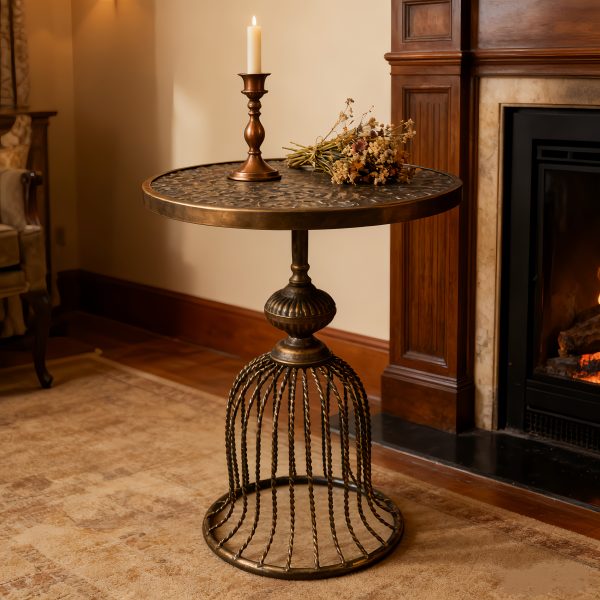 product-fancy-d864f9bc-7a4f-497b-9628-436b42d16a67 1pc Vintage Bronze & Suitable for Name/standardAttributeName Metals Sofa Side Table - Compact Round Coffee Table for Small Spaces, Balcony, Living Room, Bedside - Iron Top & Metal Base, No Assembly Required, 40cm/14.75in Width