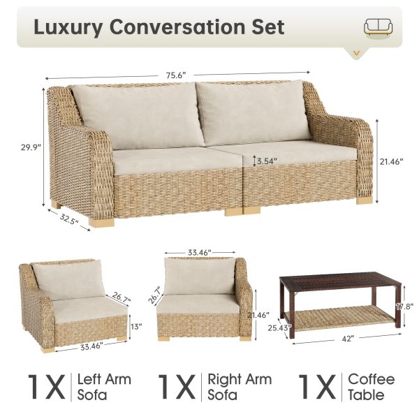 product-fancy-d8823c0e-fcec-4778-8f34-bcb12e293e98 3pcs Outdoor Rattan Sofa Set, All-Weather Ergonomic Patio Furniture with Storage Coffee Table And Cushions, Elastic Seat Cushions, Handwoven Patio Furniture for Porch, Garden, Backyard, Durable Outdoor Furniture for Family Gatherings, Ideal Gift