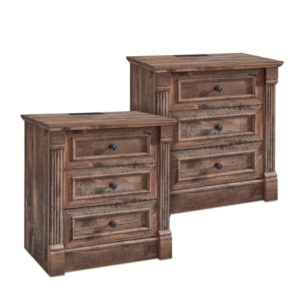 product-fancy-d88f8dfe-e903-4c3f-a03f-e45ef2b91cdb 26 Inch High Farmhouse Bedside Table Set of 2, 3 Drawer Side Table with Charging Station, 23.6 Inch Wide Side Table with Roman Posts, Wooden Country Style Bedside Table for Bedroom, Living Room