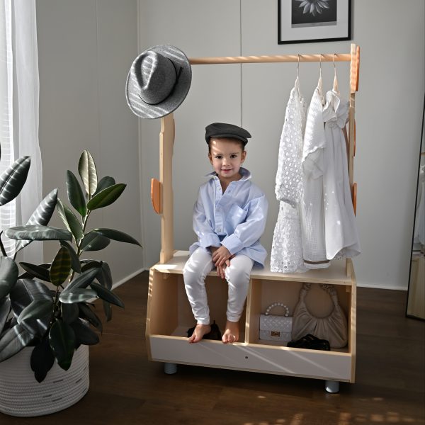 Costume Storage Solution, Tree-Shaped Dress-Up Rack for Children, Costume Organizer with Storage Cabinet, Ideal for Rooms, Living Areas, Playrooms, And Daycare Facilities