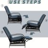 Patio Adjustable Lounge Chair, Waterproof Metal Chaise Longue With Blue Cushions, Perfect For Porch, Backyard, Pool Or Garden
