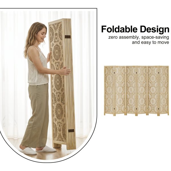 product-fancy-d8f7b87a-0082-4d63-996b-f9d07bdc64da 6 Or 4 Panel Wood Screen Room Divider, Farmhouse Style Carved Boho Wall Dividers Folding Screens, Freestanding Hollow Partition Privacy Screen for Home Office Bedroom Studio Apartment, Natural