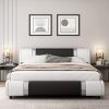 Contemporary Platform Bed Frame Made of Faux Leather, Featuring Iron Metal Accents, an Adjustable Headboard, And Wooden Slats for Support, Eliminating The Need for a Box Spring