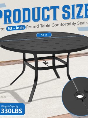 5/7pcs Outdoor Dining Set, Including 4/6 New Dining Chairs And 1 Round Table (53"/41") - Heavy Iron Frame, Adjustable Umbrella Holes (1.57"-1.97")