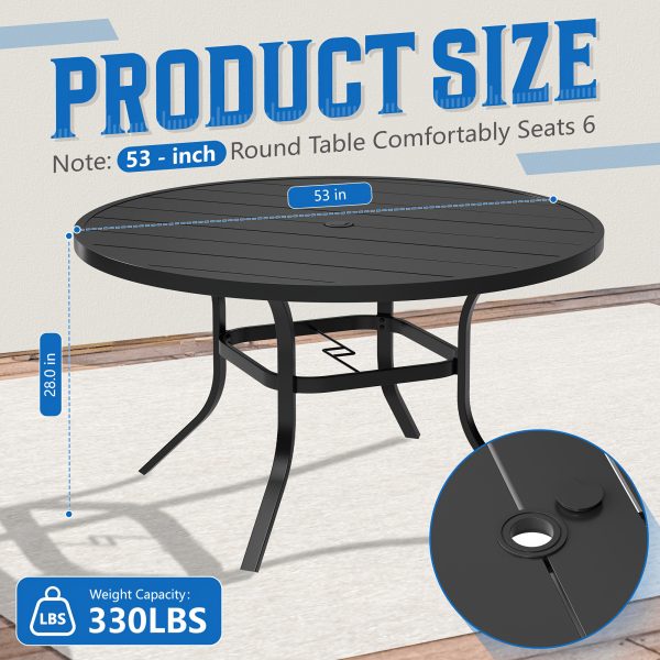 5/7pcs Outdoor Dining Set, Including 4/6 New Dining Chairs And 1 Round Table (53"/41") - Heavy Iron Frame, Adjustable Umbrella Holes (1.57"-1.97")