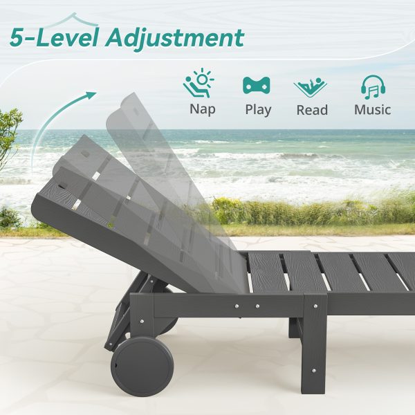 product-fancy-d953089d-9f94-4990-9697-ad6ba2b96cea Chaise Lounge Chair Outdoor, HDPS Material, Outdoor Pool Lounge Chairs with 5-Position Backrest, Patio Lounge Chair with Wheels for Outside, Poolside, Beach