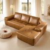 product-fancy-d9762784-4b49-425b-aeb4-7dcd6c67b0e7 114" L-Shaped Sofa Set for The Living Room - Mid-Century Brown Waxed Fabric Sectional Couch, No Assembly Required (Chaise + Loveseat) Space-Saving Package (Brown)