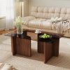 product-fancy-d991131f-305a-486a-b6e1-1f0e7210de08 39.4" Coffee Table Glass, Modern Minimalism Rectangle Center Table, Glass Top with Sturdy Wooden Base, Small Glass Wood Coffee Table for Home, Living Room, Apartment, Office, Easy Assembly