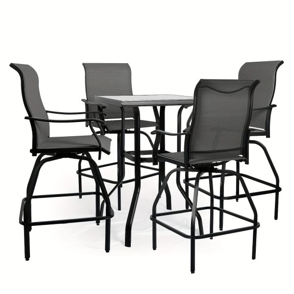product-fancy-d99cb3a2-19ee-44db-9744-5c8a034dc2e6 2/3/5pcs Patio Bar Set, 360° Swivel Bar Stools, Outdoor Bistro Furniture with High-Density Textilene Fabric & Heavy Duty Metal Frame, High Top Table And Chair Set for Balcony, Poolside, Garden & Backyard